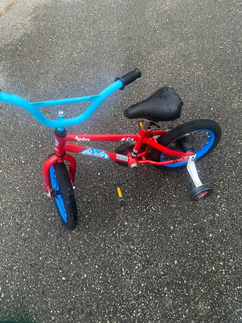 Red Kids Bike with Blue Accents