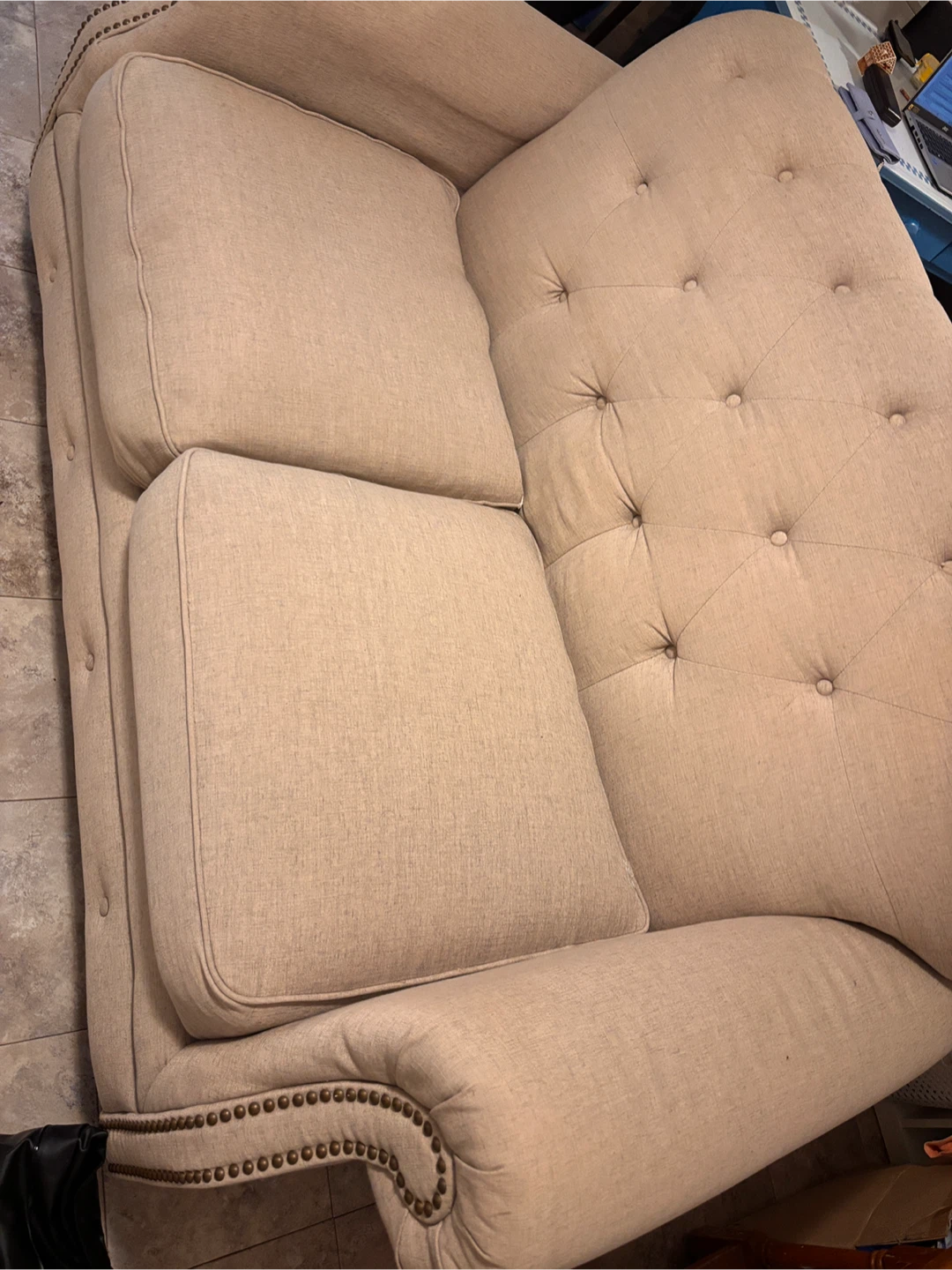 Tufted Beige Loveseat Sofa
