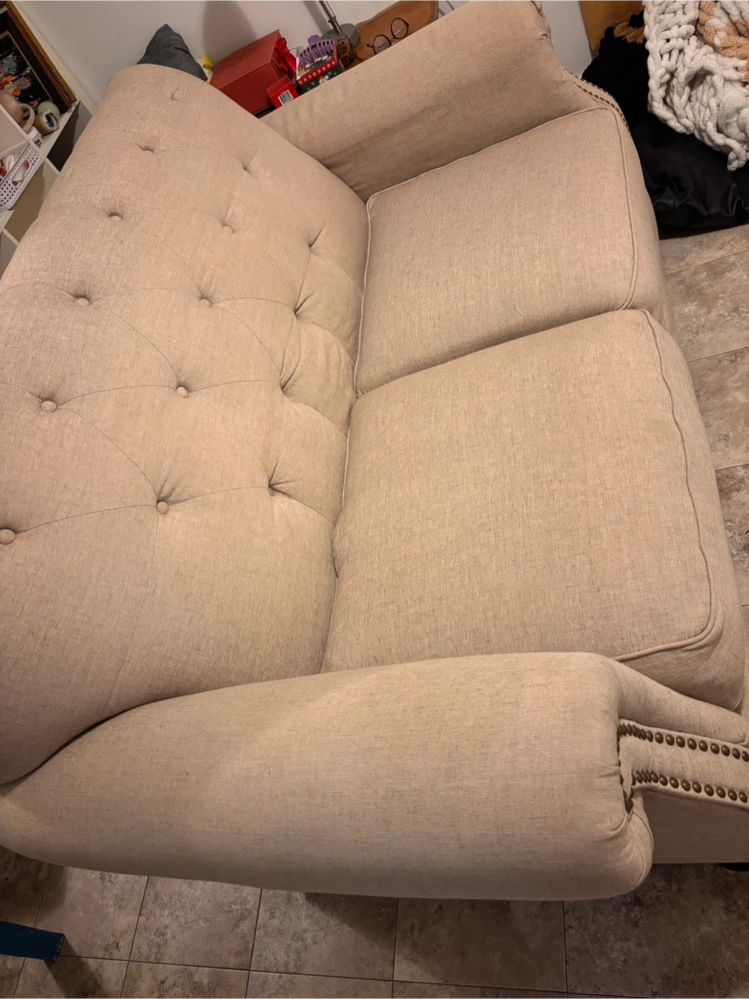 Tufted Beige Loveseat Sofa - photo 2