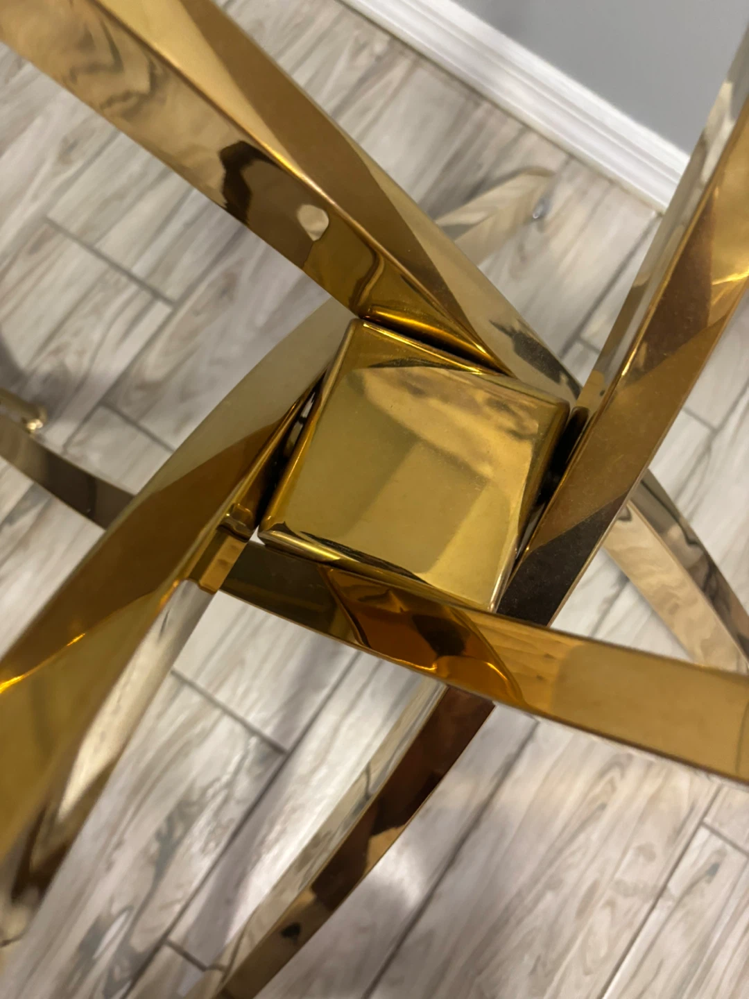 Gold Metal Base Glass Top Dining Table