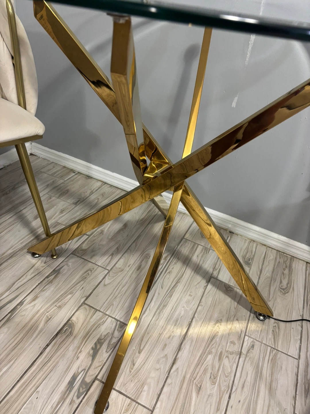 Gold Metal Base Glass Top Dining Table - photo 2