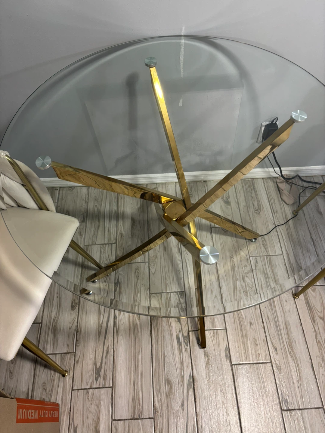 Gold Metal Base Glass Top Dining Table - photo 3
