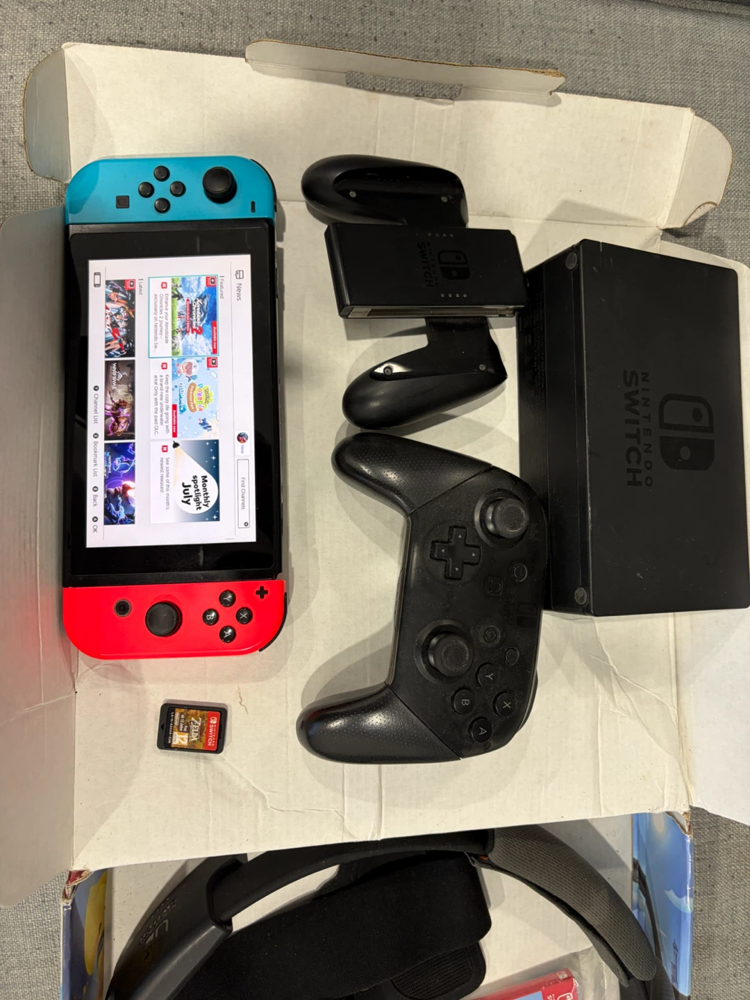 Nintendo Switch Console, Ring Fit, Pro controller and Zelda BOTW