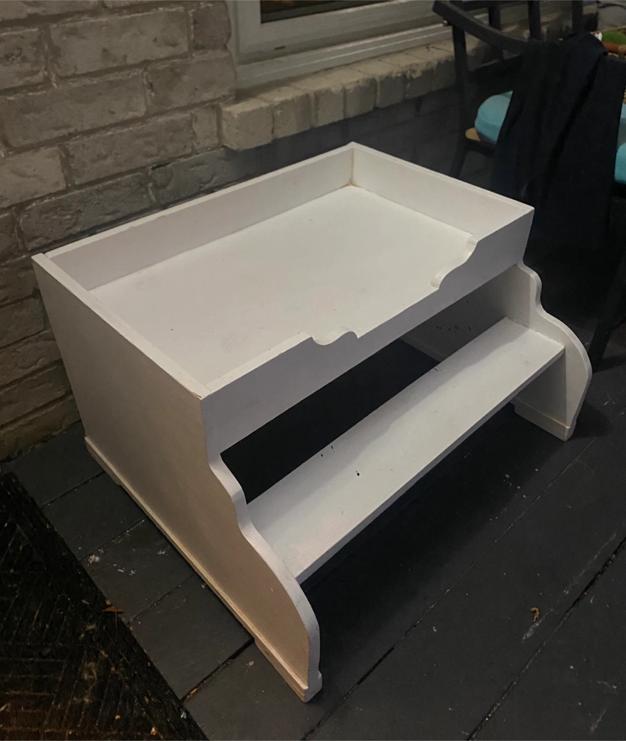 Handmade wood dog bed with step