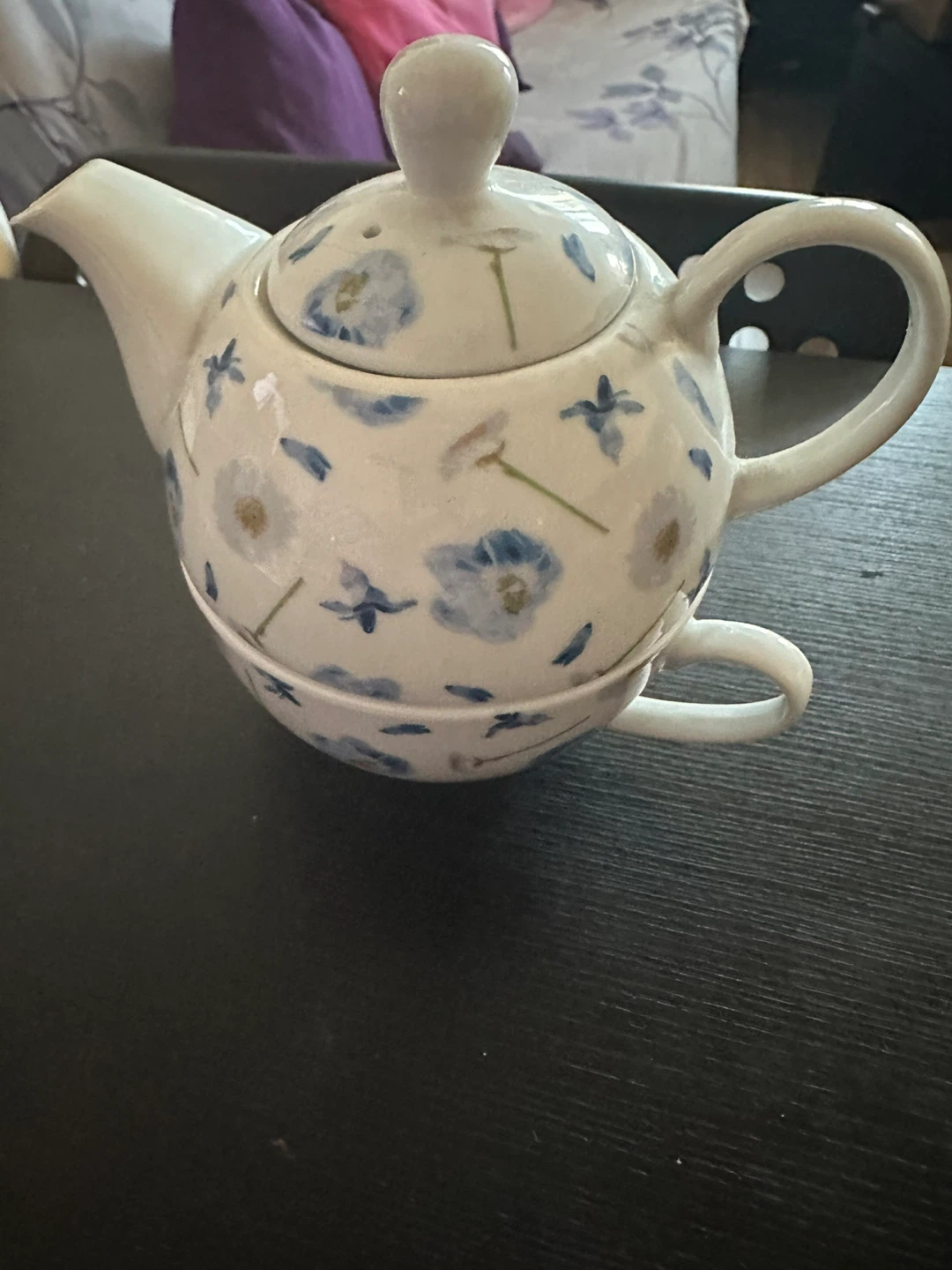 Teapot and Cup Set with Blue Floral Design - photo 5