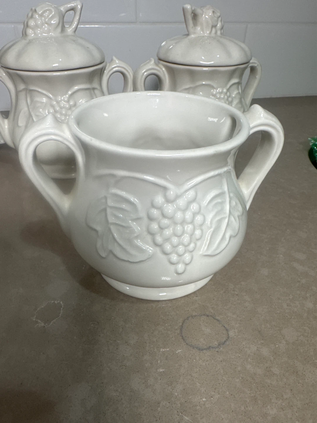 White Ceramic Pitcher with Grapevine Design - photo 5