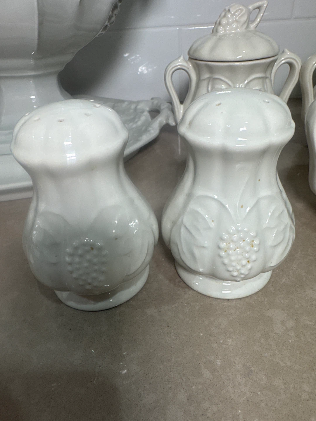 White Ceramic Pitcher with Grapevine Design - photo 4