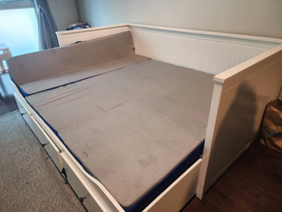 White Sofa Cum Bed with Drawers and Memory Foam Sealy Mattress - photo 3