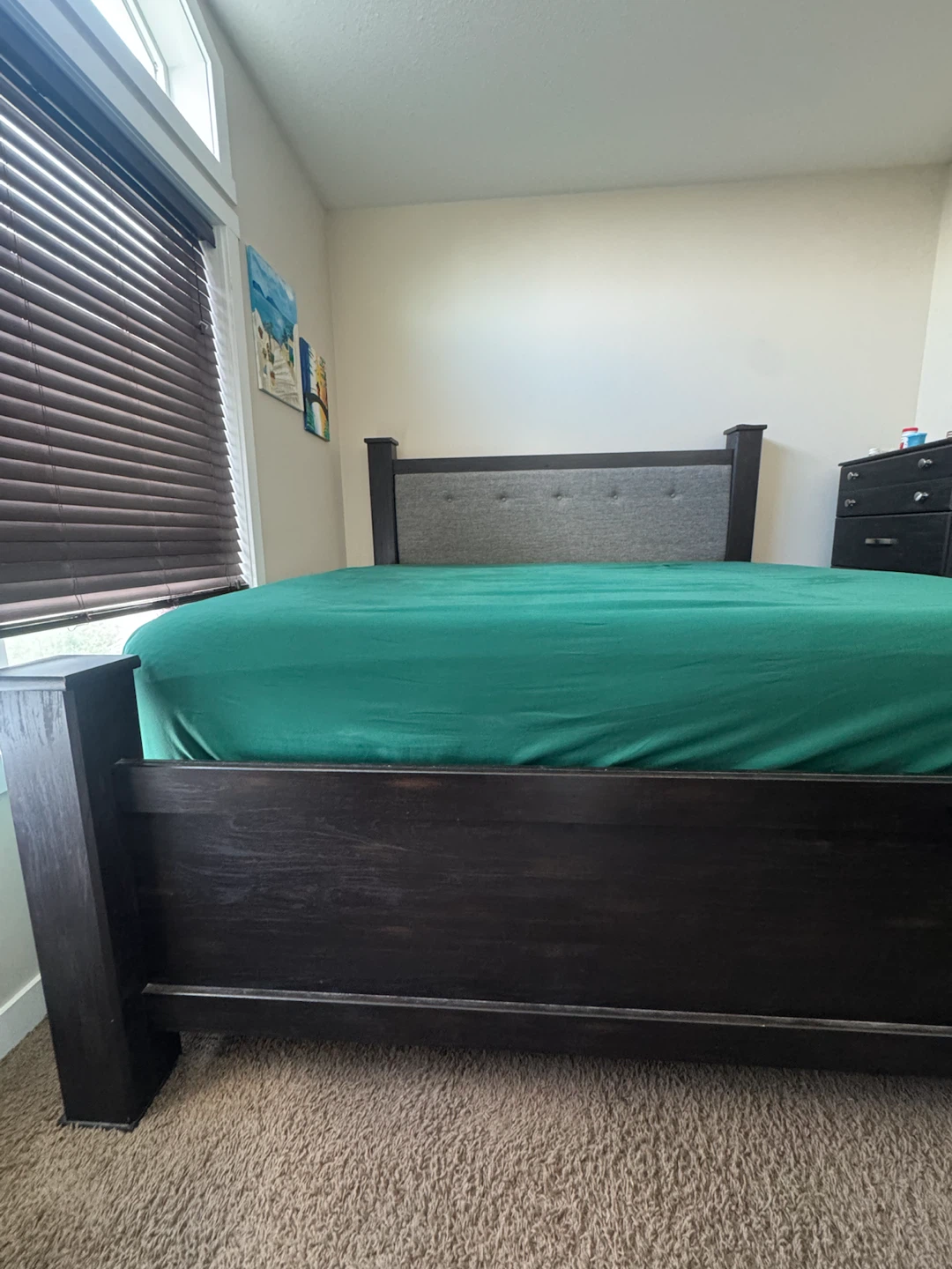 Dark Wood Bed Frame with Upholstered Headboard - photo 3