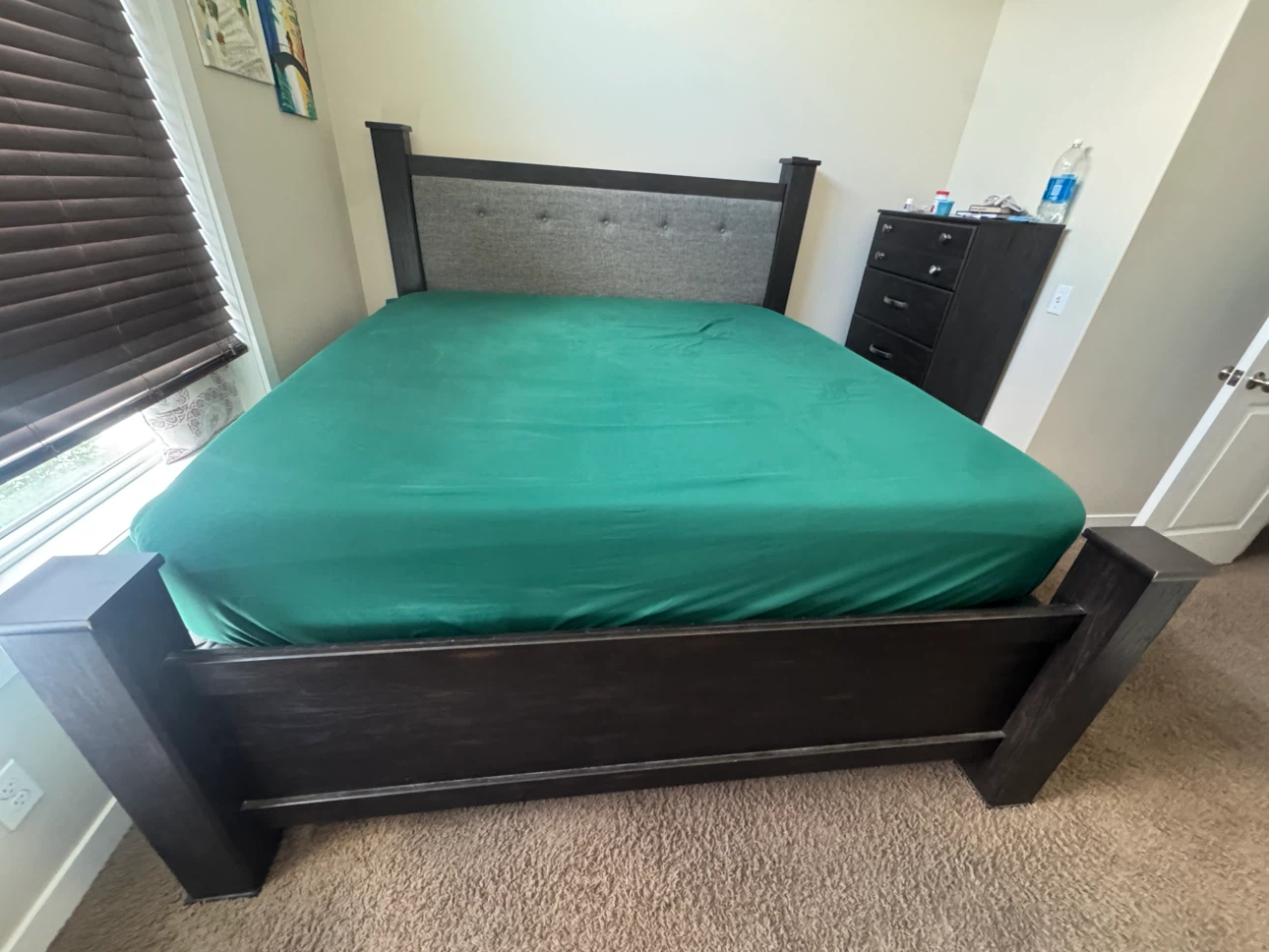 Dark Wood Bed Frame with Upholstered Headboard - photo 4
