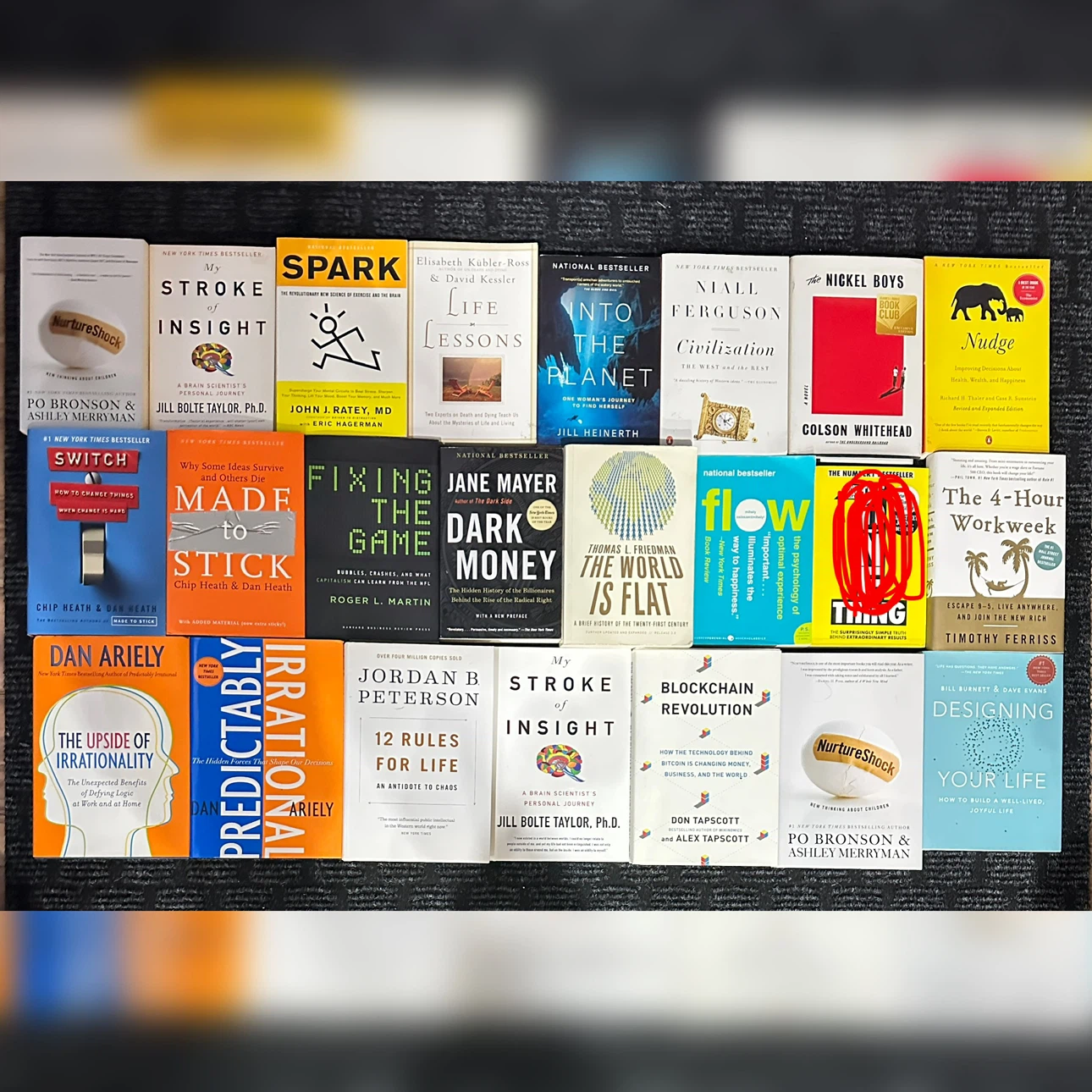 Dark Money, 12 rules for life, nurture shock, the world is flat,