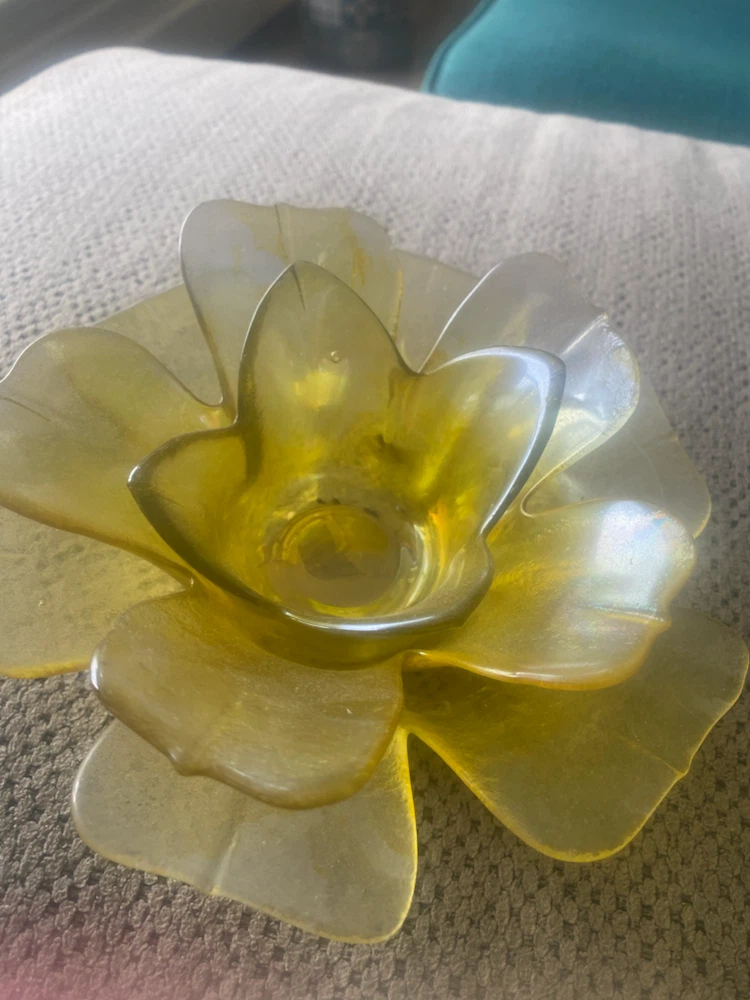 Yellow Flower Glass Tea Light Holder