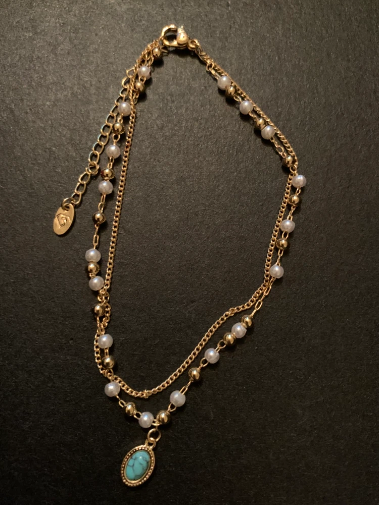 Layered Gold-Tone Bracelet with Pearls & turquoise