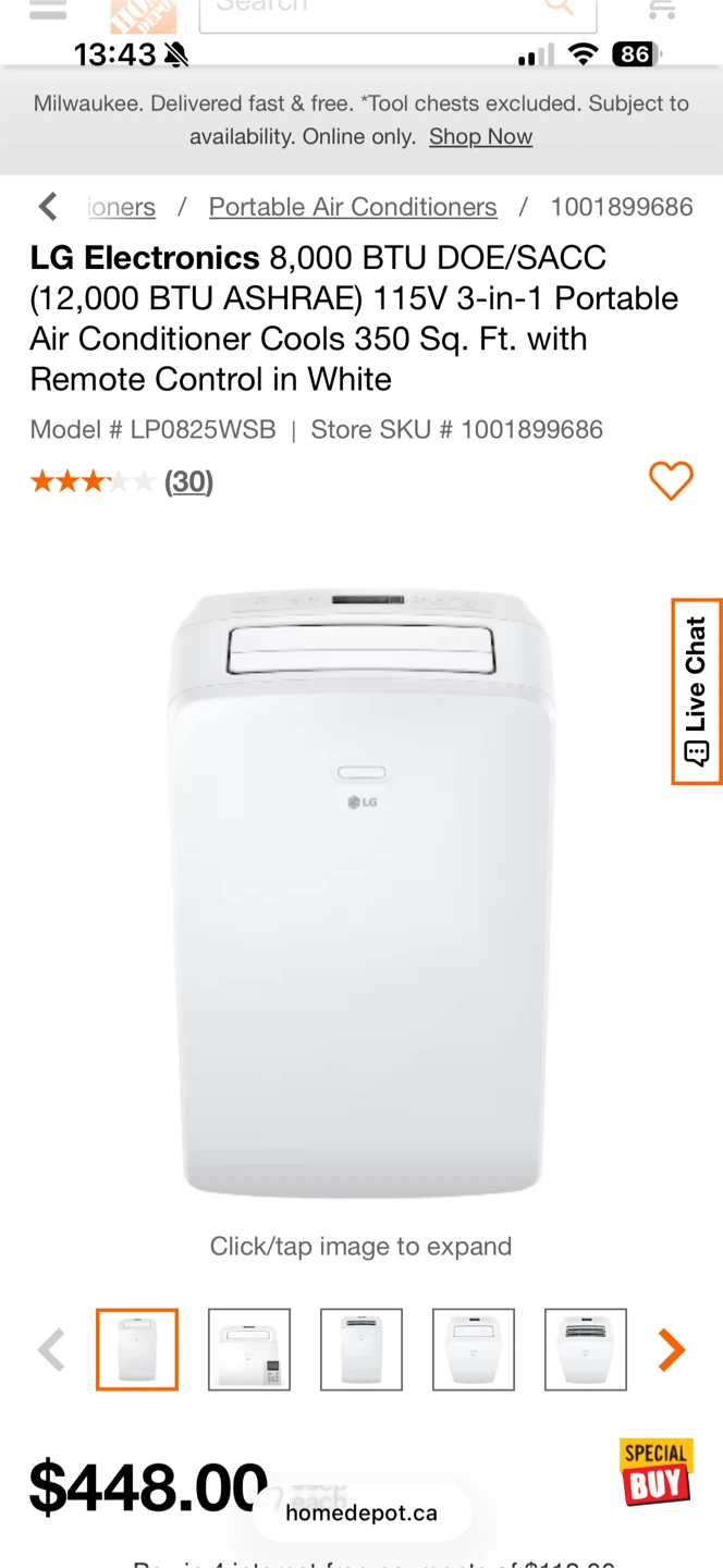 LG LP0821GSS Portable Air Conditioner