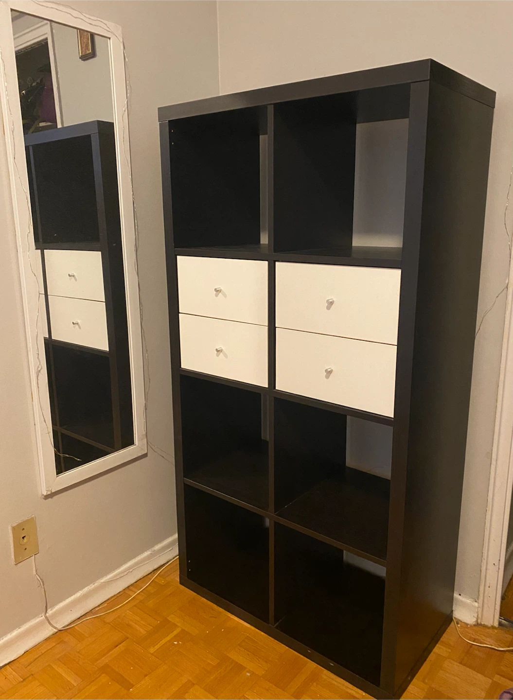 IKEA 2x4 Kallax bookshelves with 4 drawers