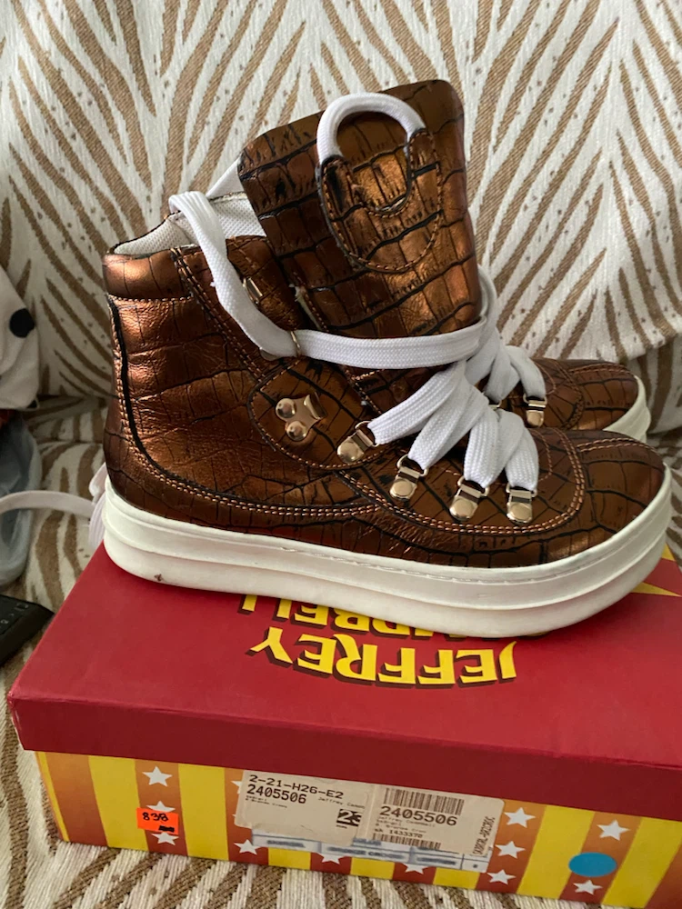 Jeffrey Campbell SKBRGRRL Bronze Croc High Top Sneakers Size 8 - photo 2