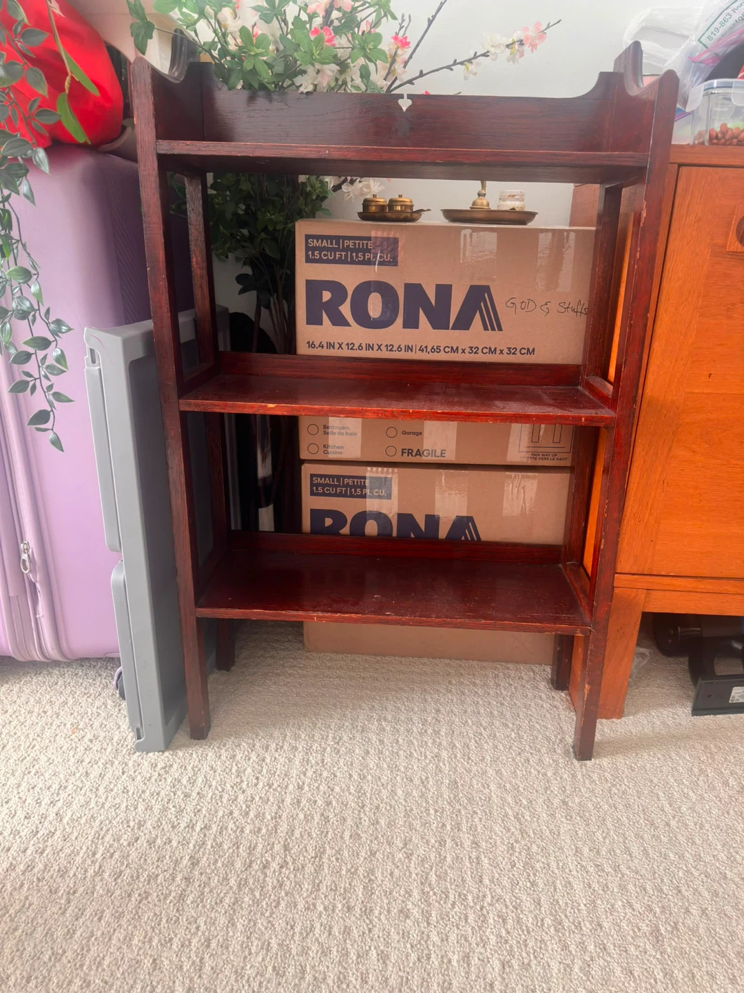Vintage Dark Wood 3-Tier Bookshelf