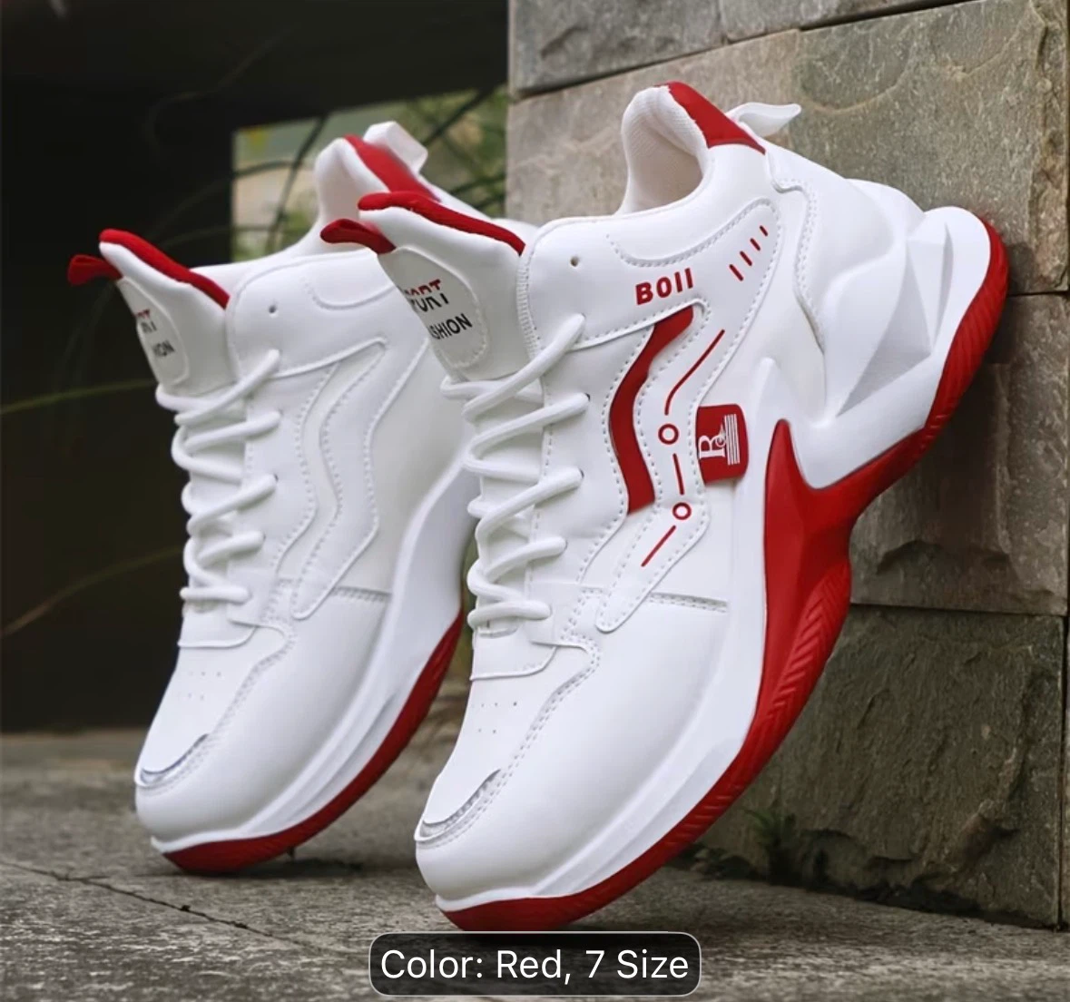 BOII Sport Fashion Sneakers - Red, Size 7