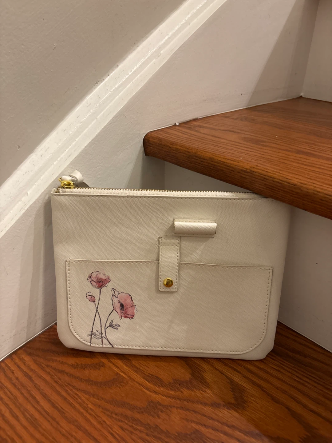 White Pouch with Floral Design