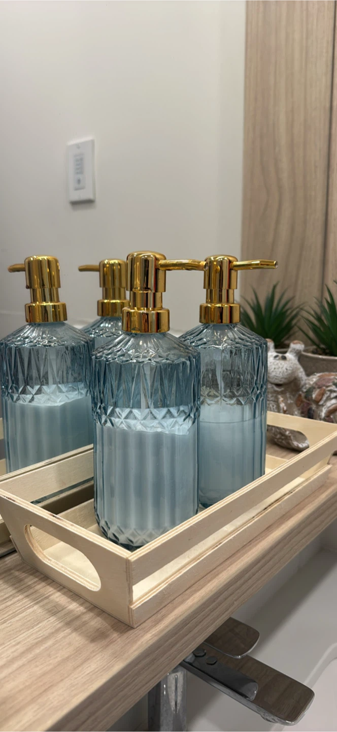 Glass Soap Dispenser with Gold Pump