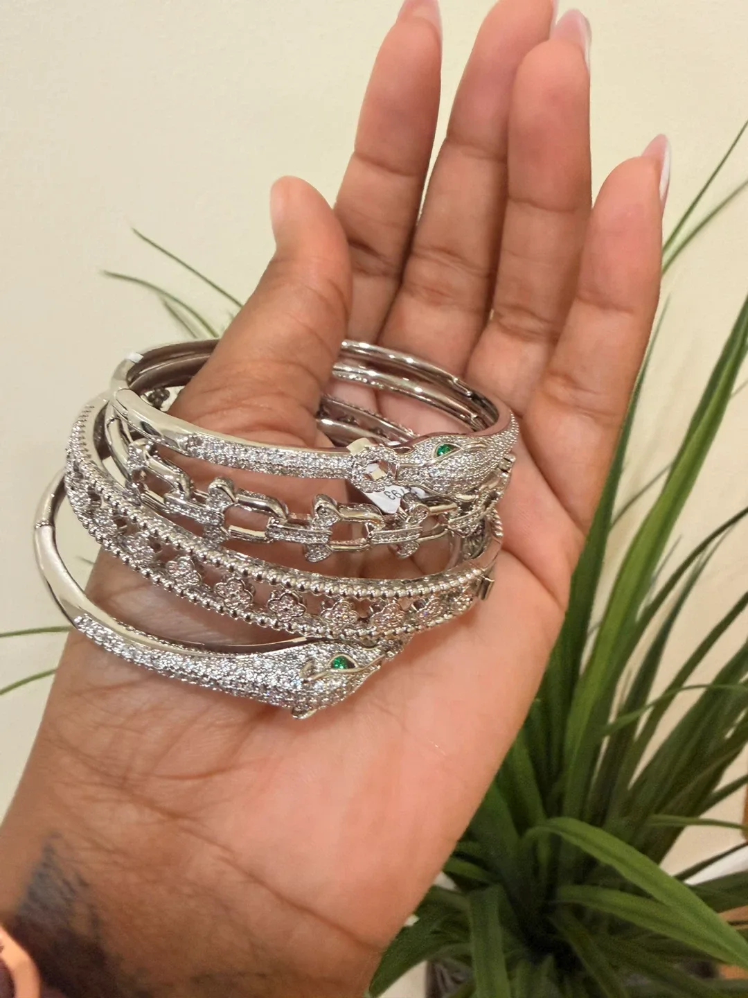 Set of 5 Silver Tone Snake Bangles