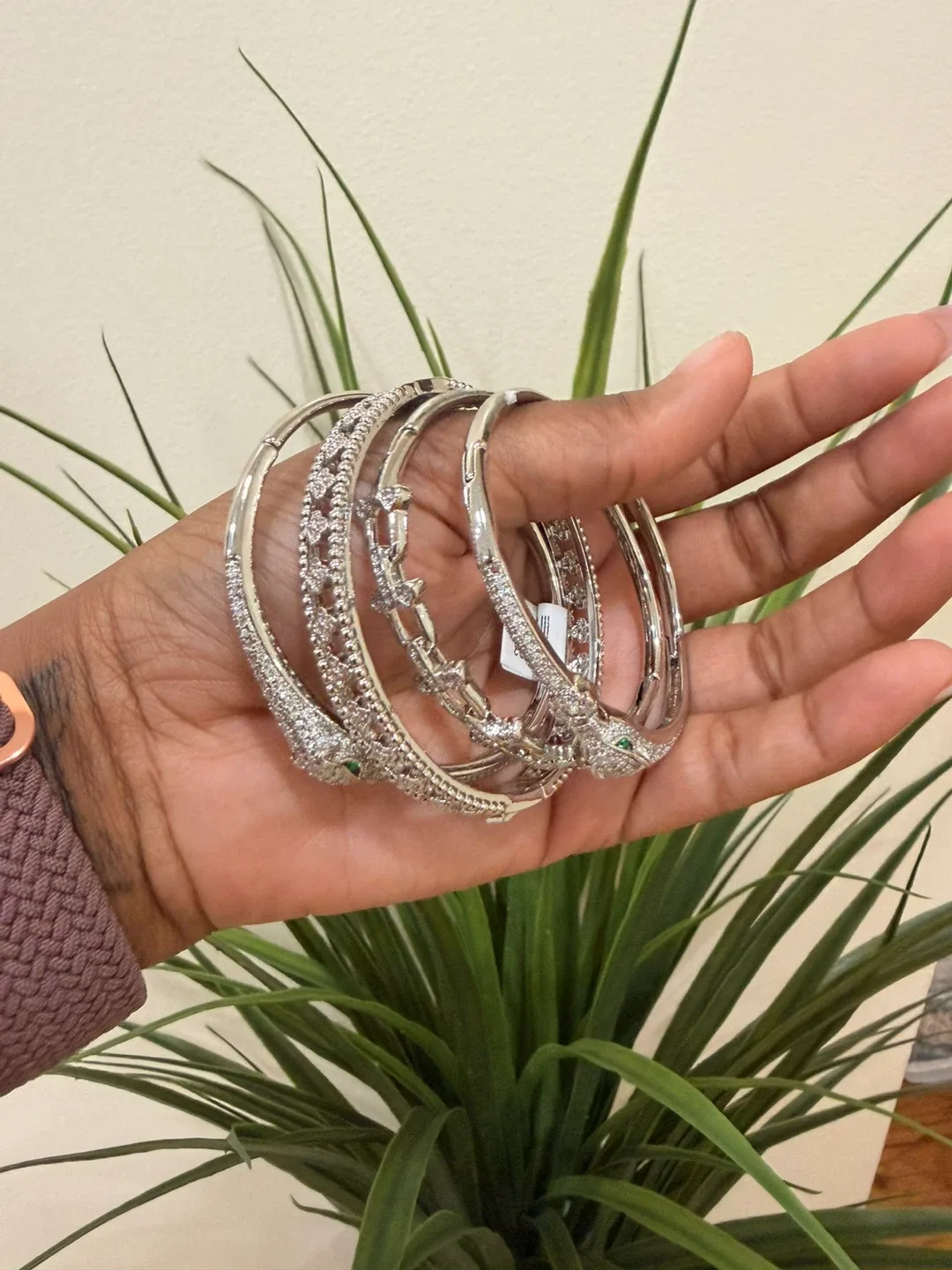 Set of 5 Silver Tone Snake Bangles - photo 2