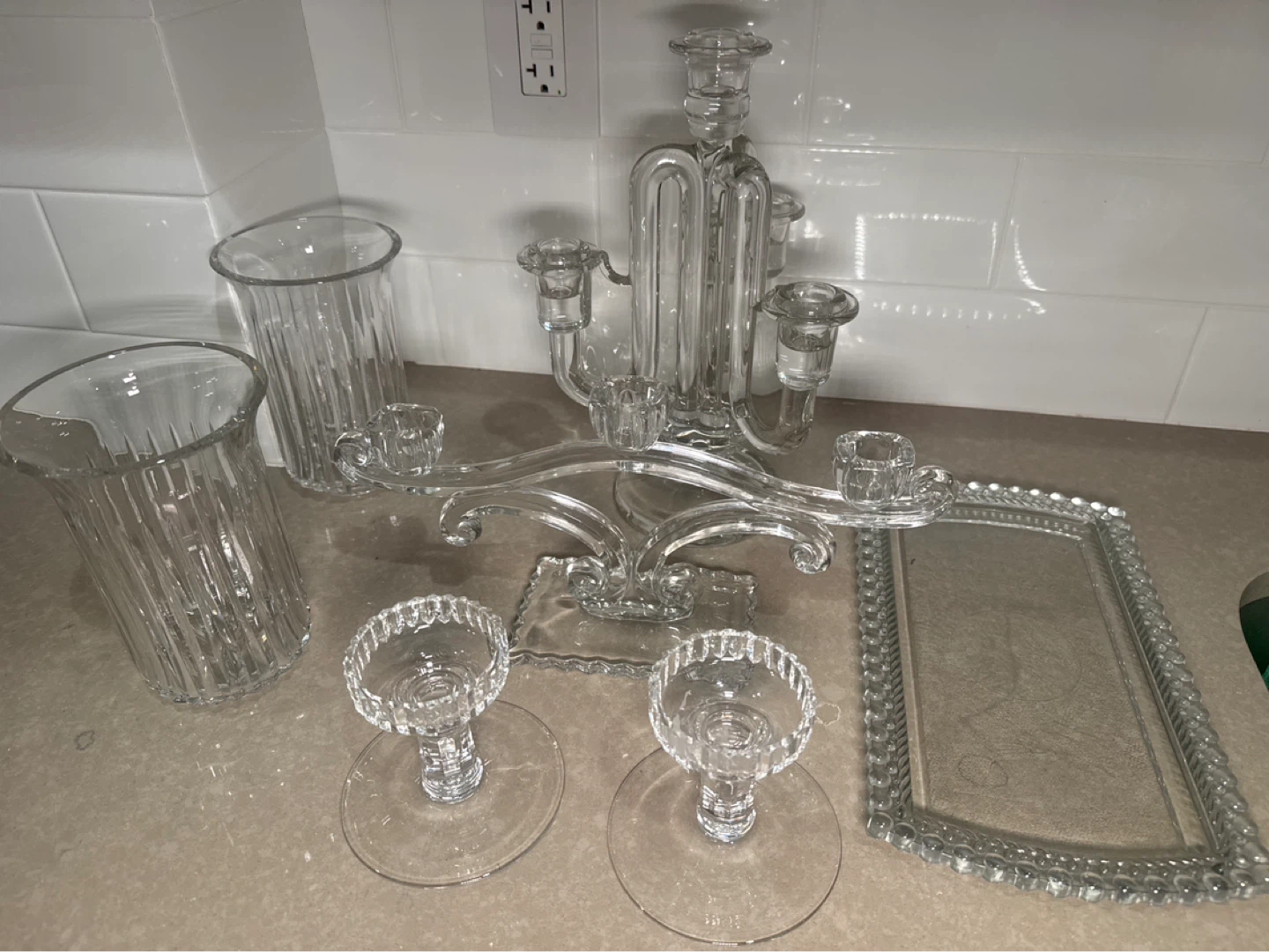 Glass Candelabra and Decor Set