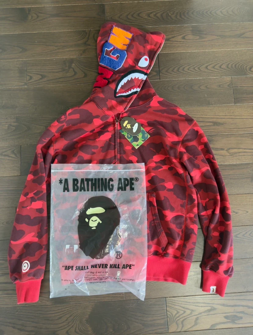 A Bathing Ape Red Camo Shark Full Zip Hoodie