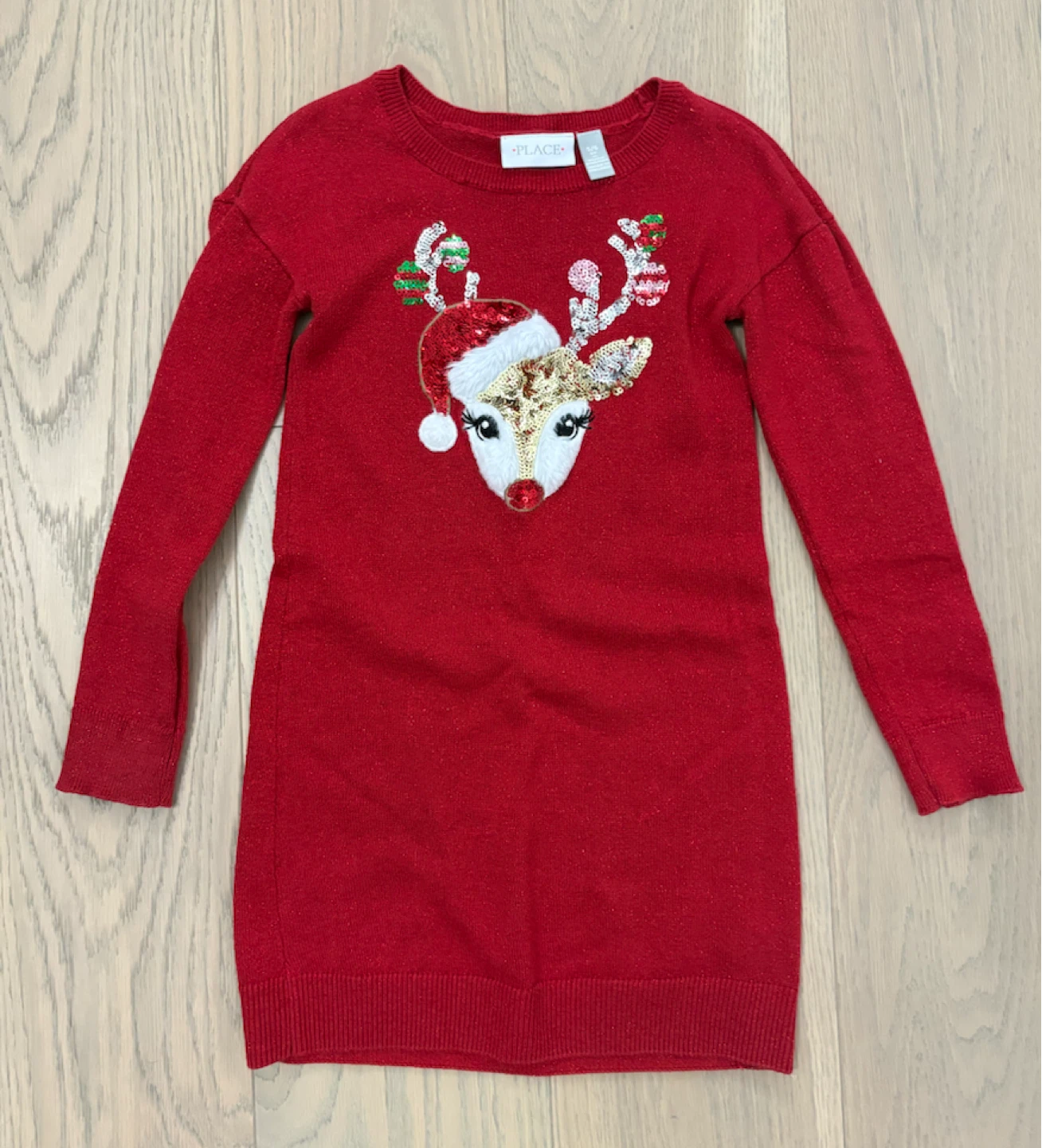 Girls Red Reindeer Sweater Dress Size 5/6