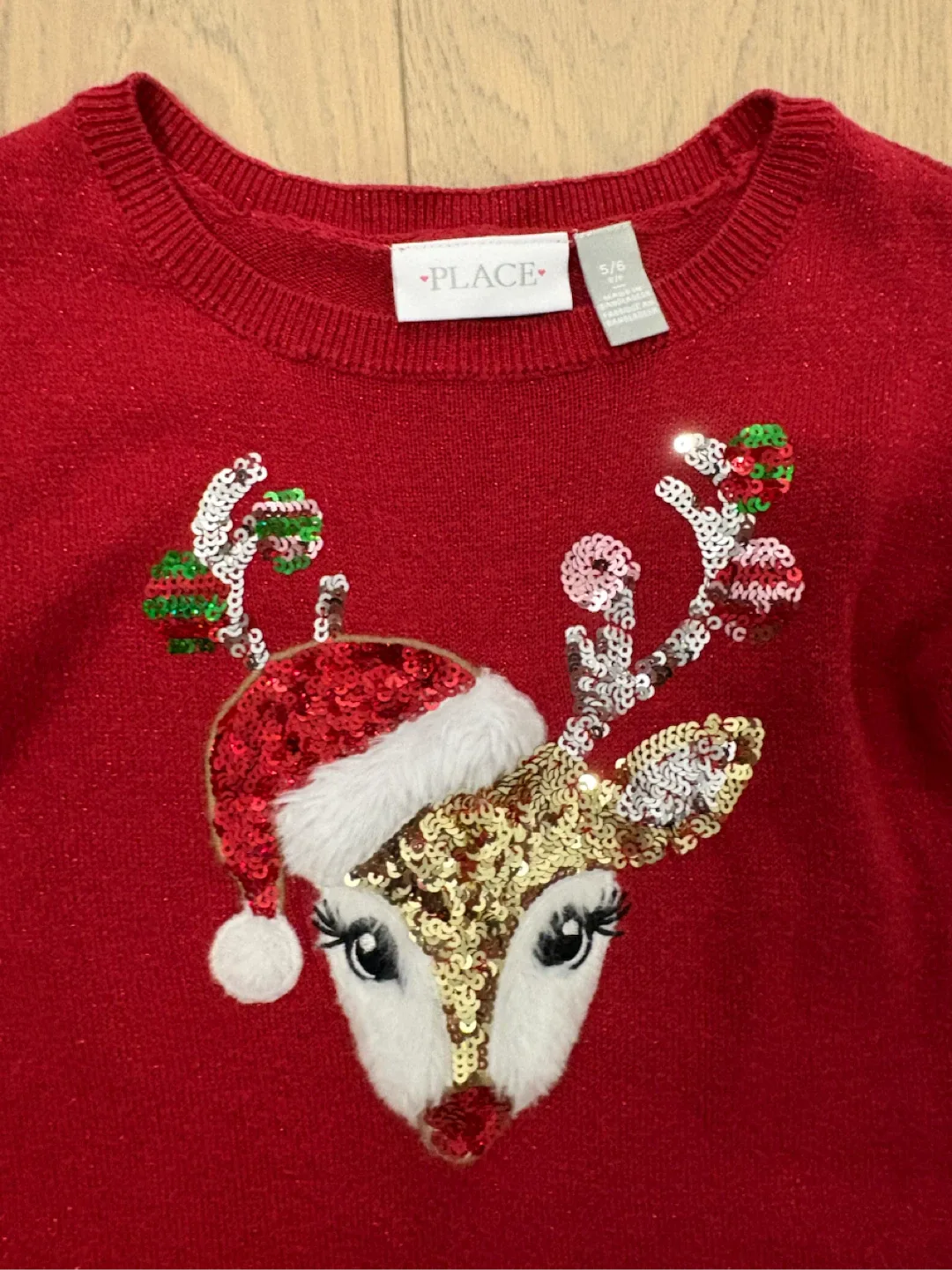 Girls Red Reindeer Sweater Dress Size 5/6 - photo 2