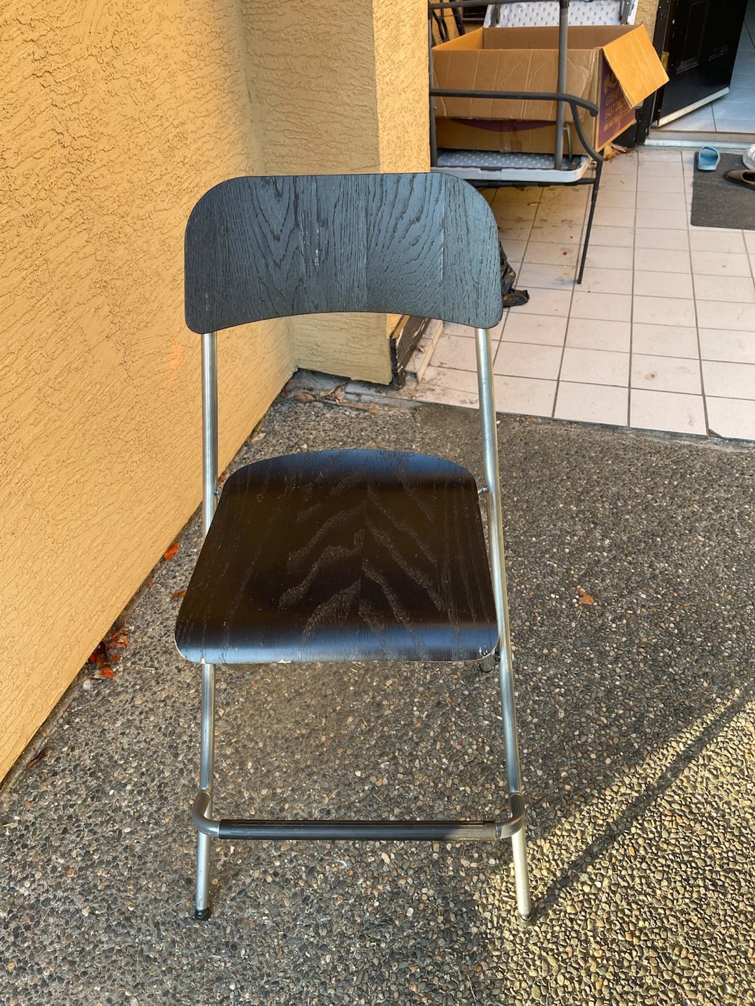 Black Folding Chair with Wood Seat and Back