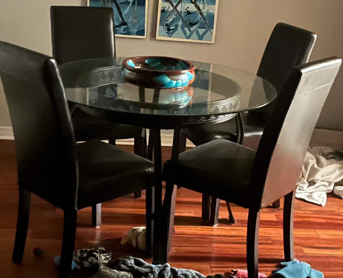 Glass top dining table with 4 chairs