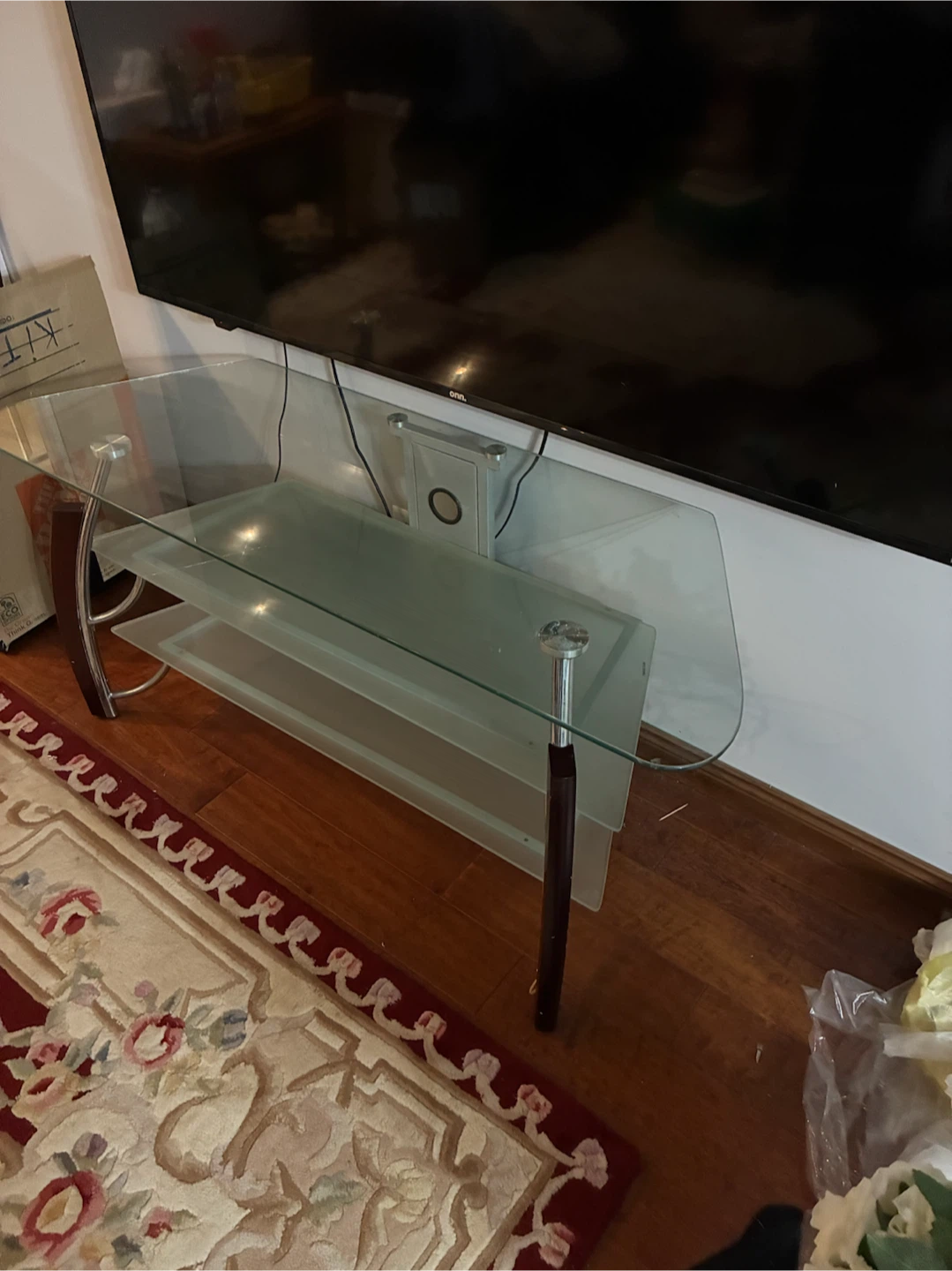Glass and Wood TV Stand with Shelves - photo 2