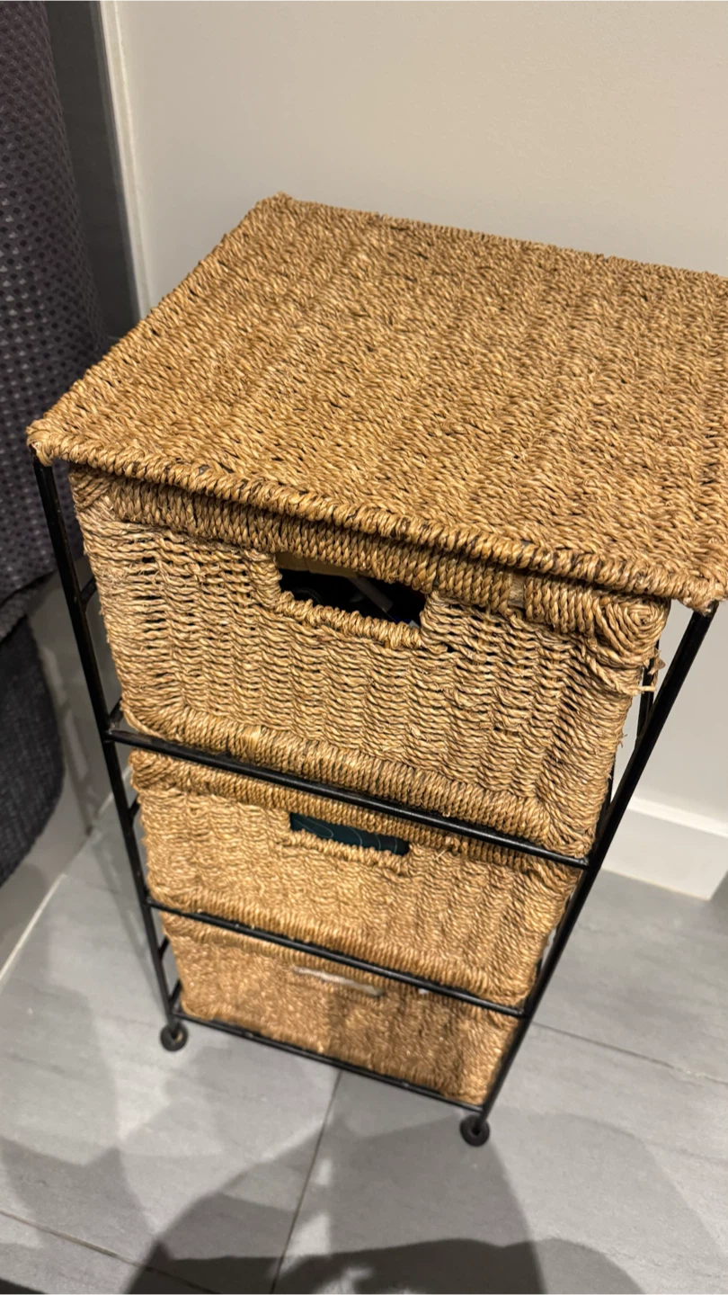 Woven Basket Storage Unit with 3 Drawers
