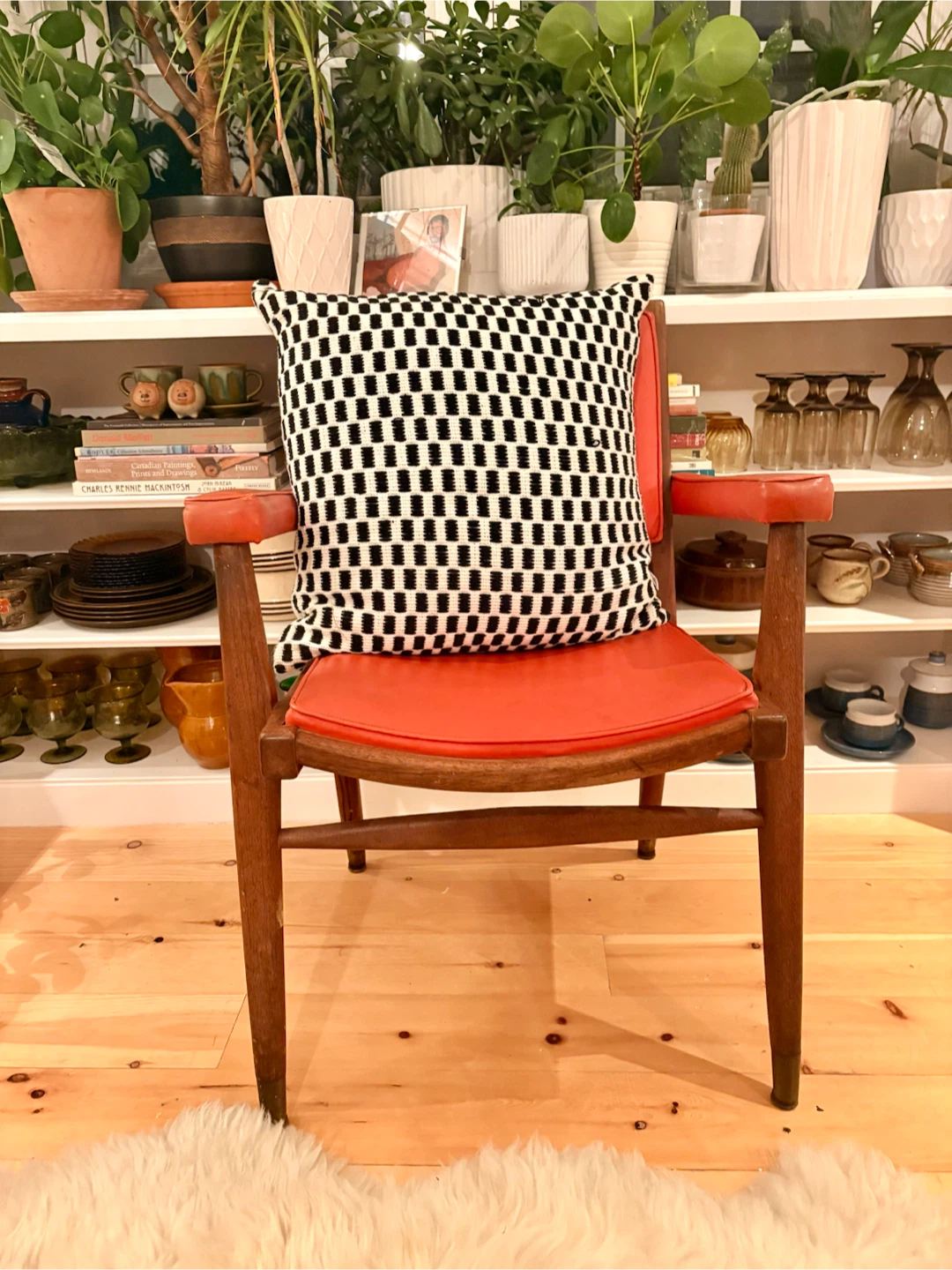Vintage Accent Chair with Red Upholstery