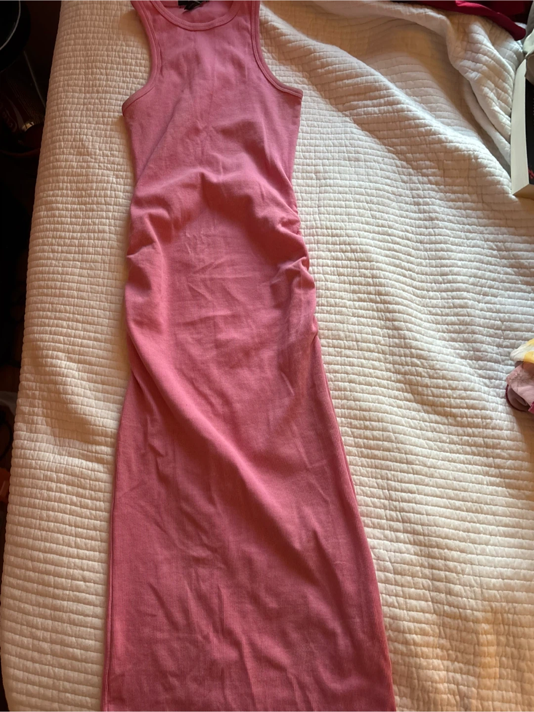Pink Ribbed Ruched Midi Dress - photo 2