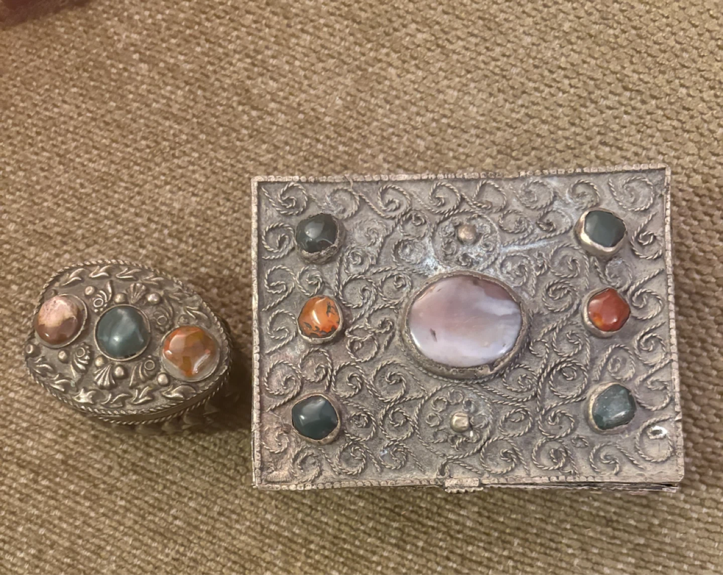 Decorative Silver Trinket Box with Gemstones