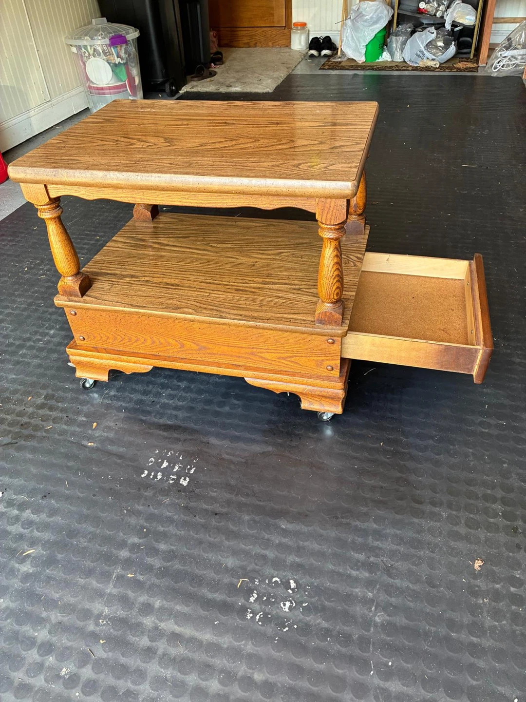 Vintage 2-Tier Wooden End Table with Drawer