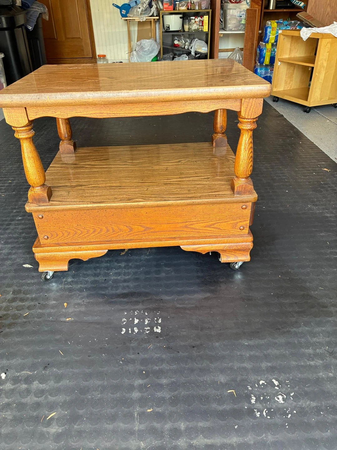 Vintage 2-Tier Wooden End Table with Drawer - photo 2