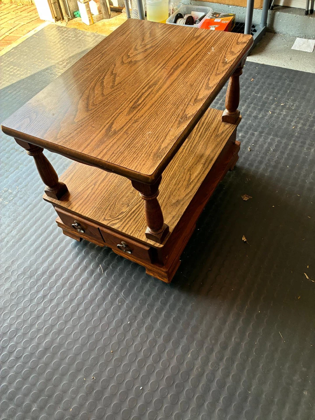 Vintage 2-Tier Wooden End Table with Drawer - photo 3