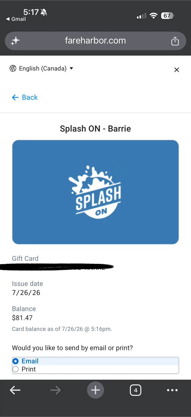 Splash ON - Barrie Gift Card $81.47
