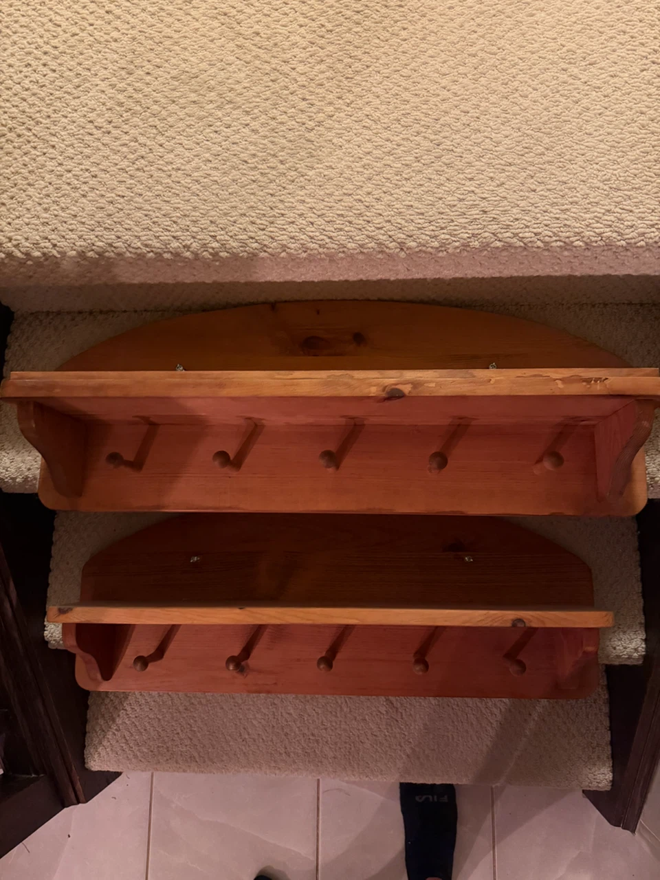 Wooden Wall Shelf with Hooks