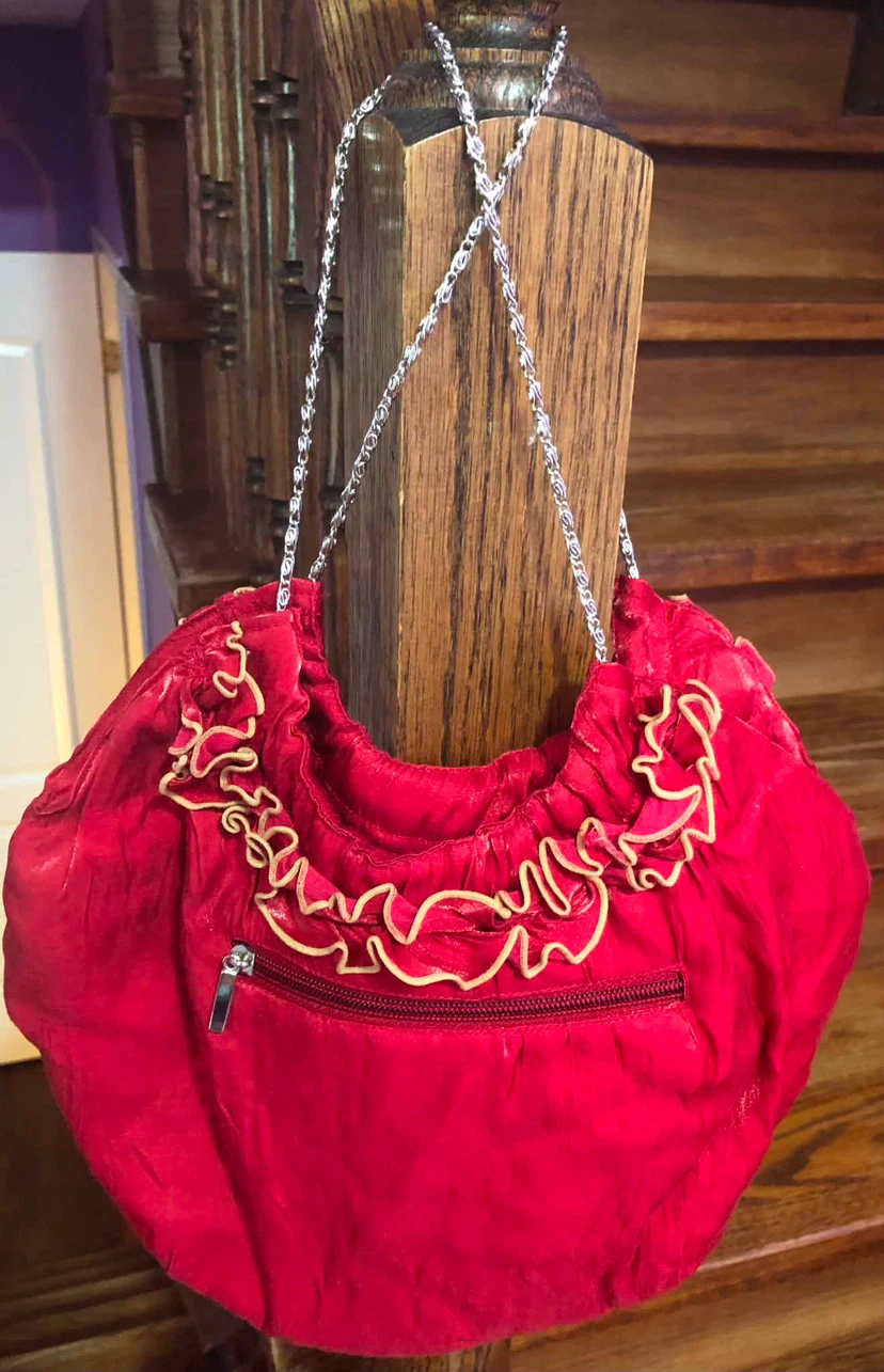 Red velvet purse with chain strap