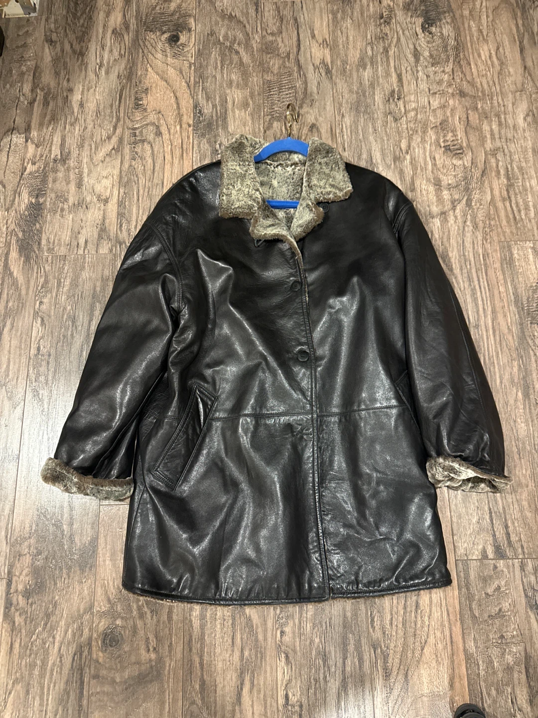 Black Leather Jacket with Fur Trim