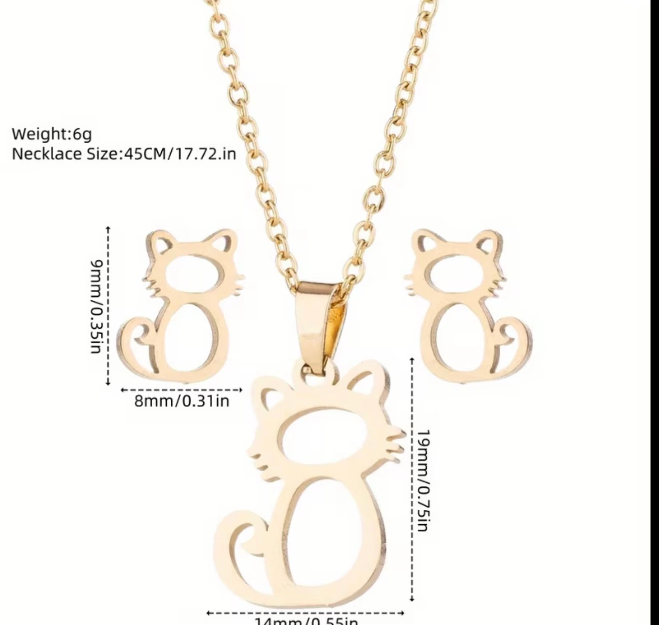 Stainless steel silvery Cat Necklace and Earrings Set - photo 2