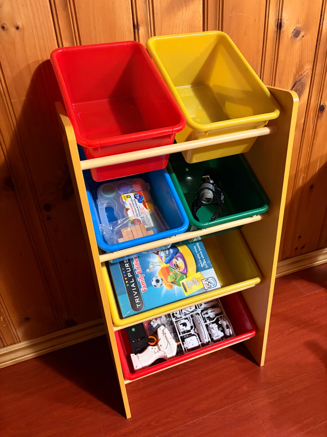 Wooden Toy Organizer with Bins