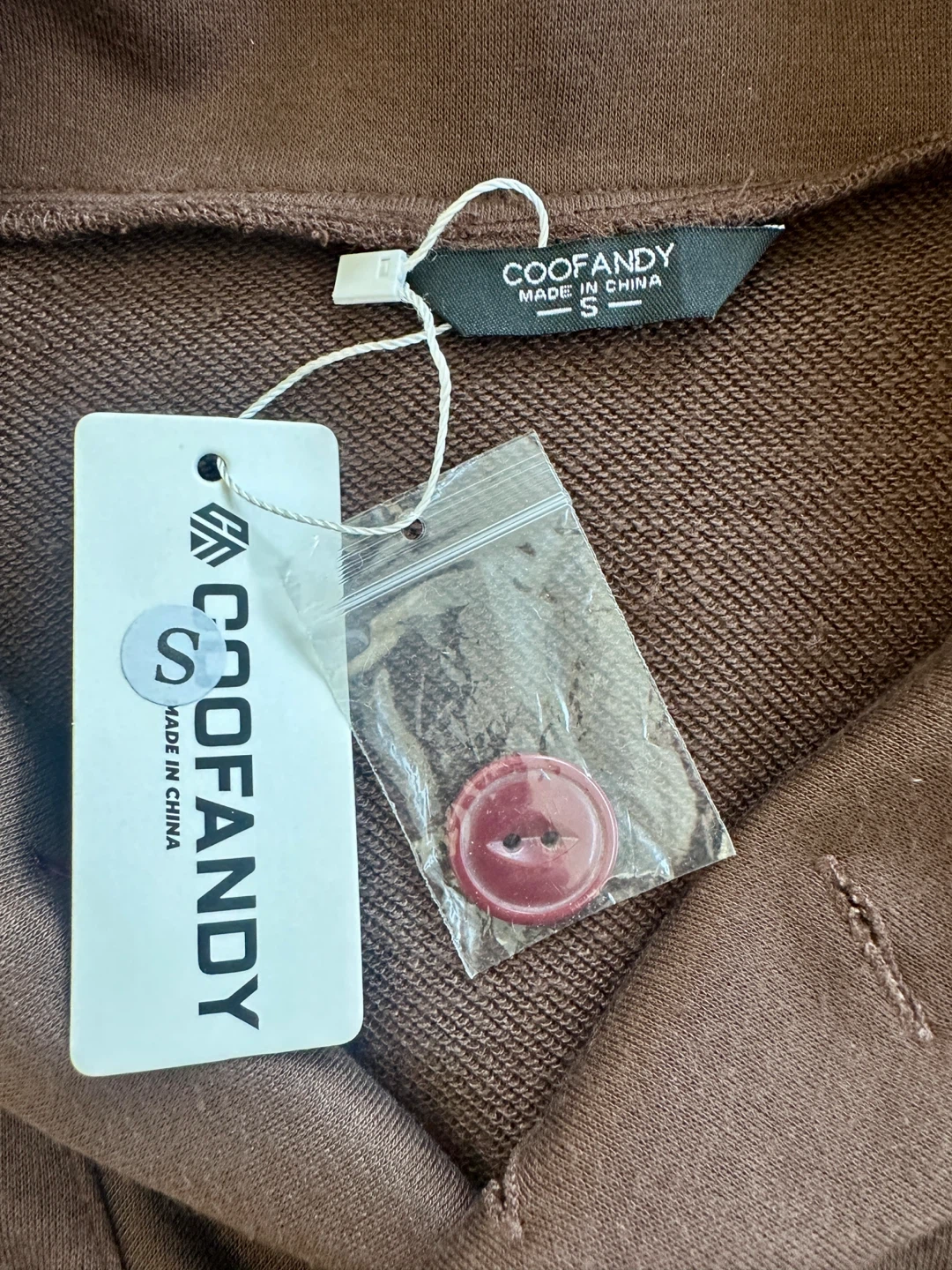 COOFANDY Brown Button Neck Sweatshirt - Size S - photo 3