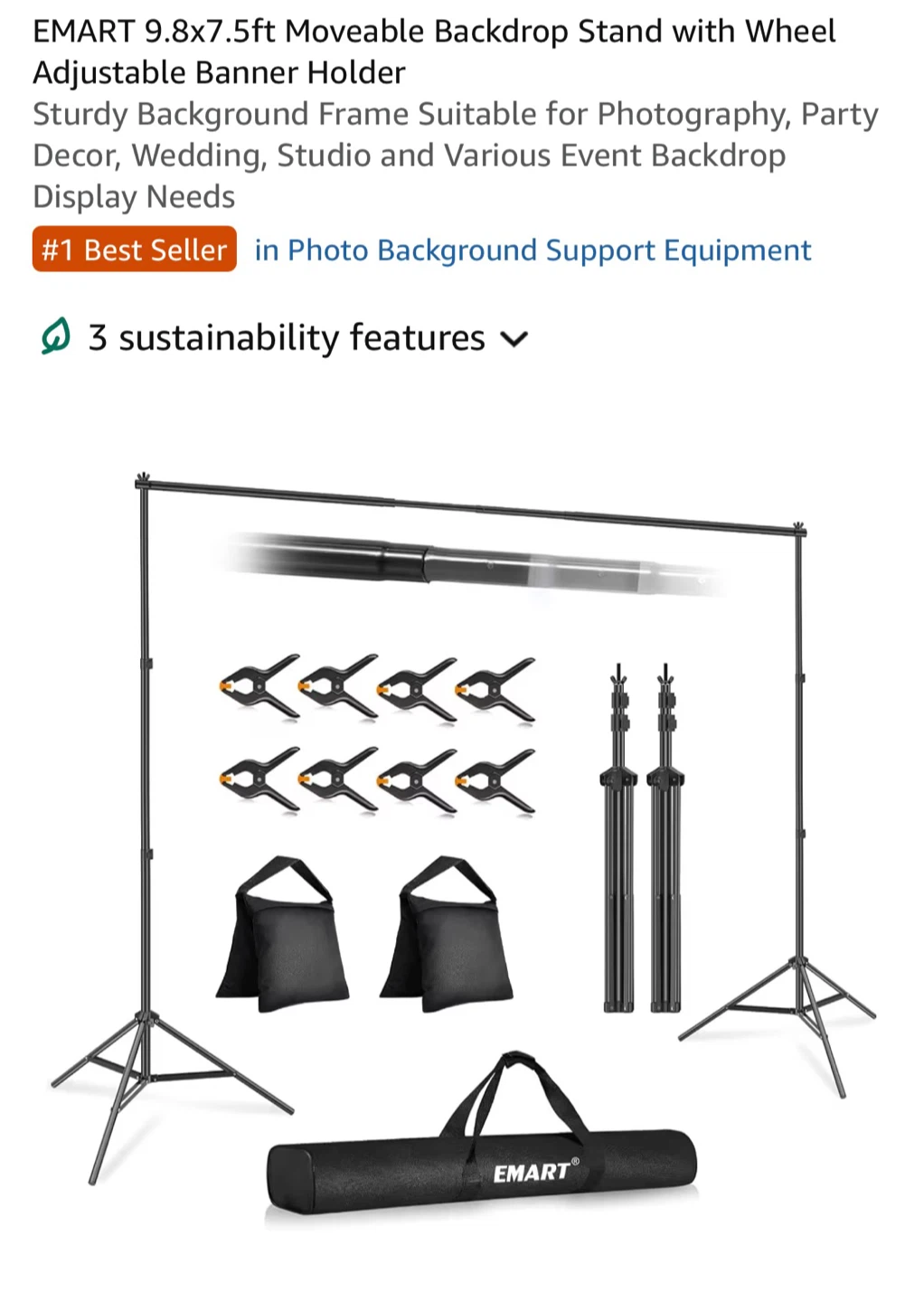 EMART Backdrop Stand 10x7 ft