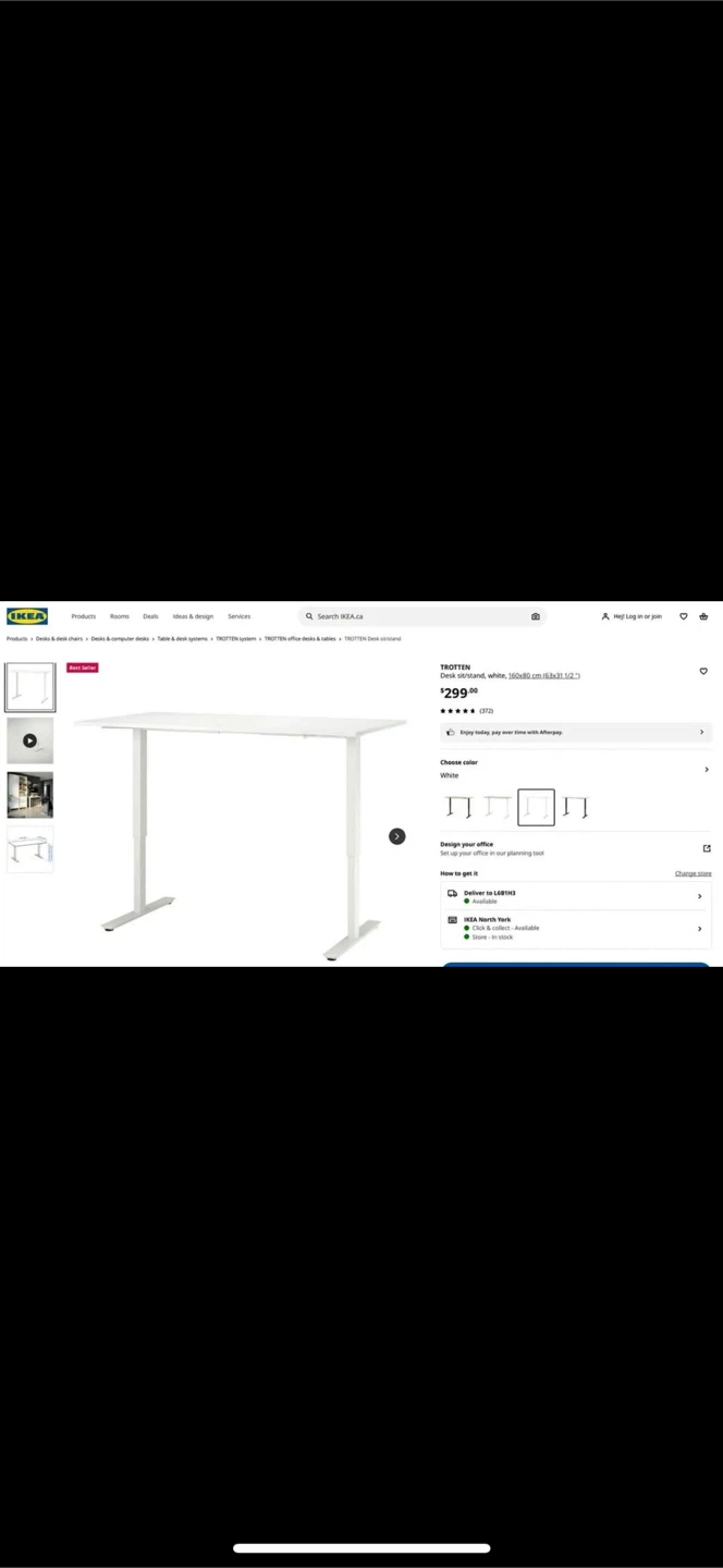 IKEA TROTTEN Standing Desk - White 120x80 cm