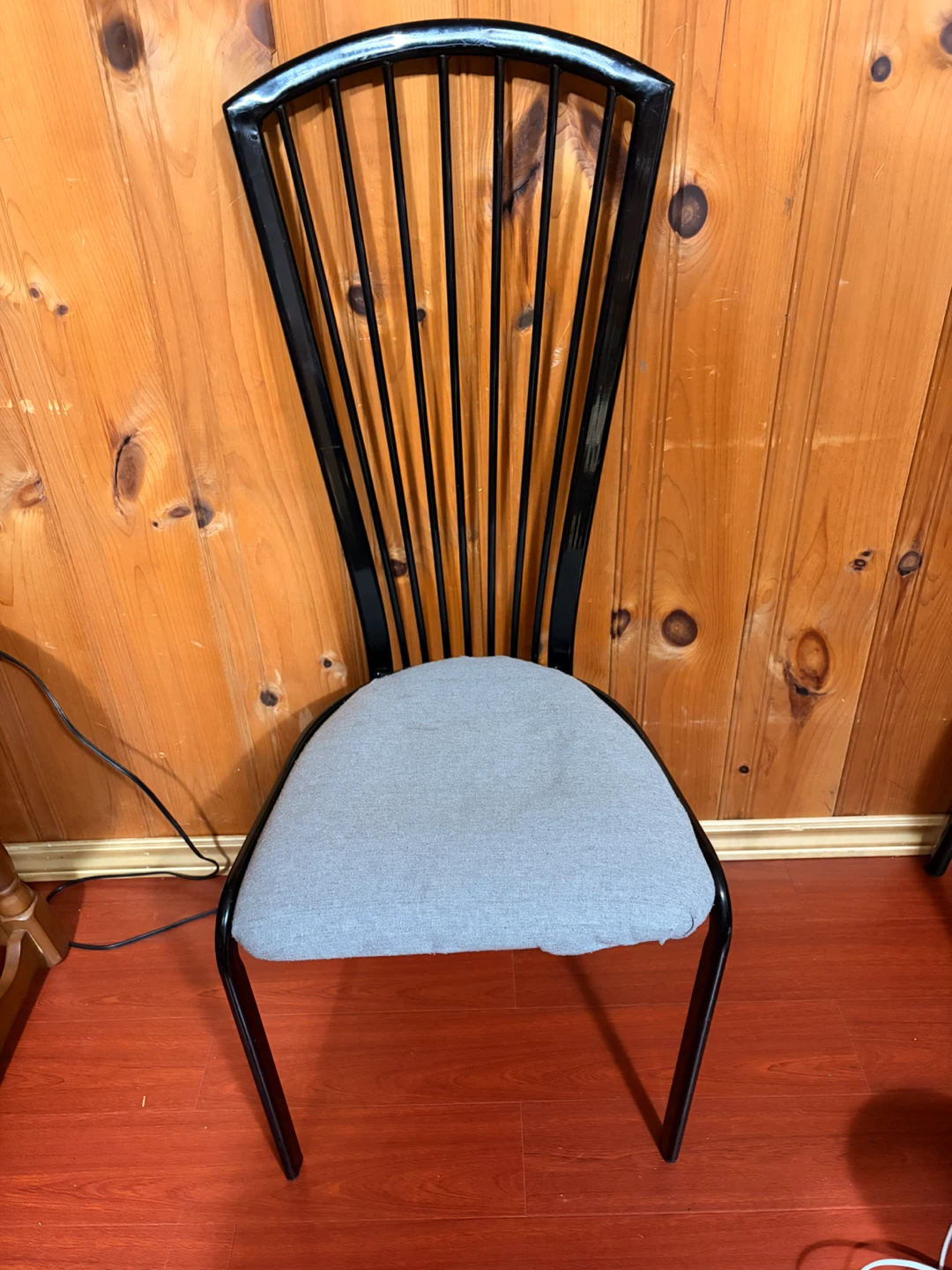 Black metal dining chairs with grey upholstered seat - photo 2